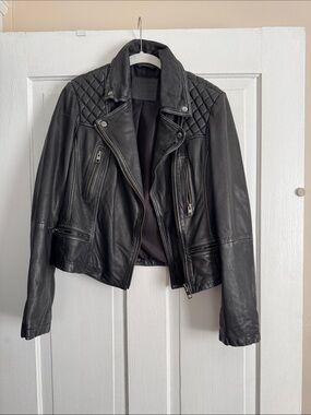 Black Quilted Leather Moto Jacket - Women's